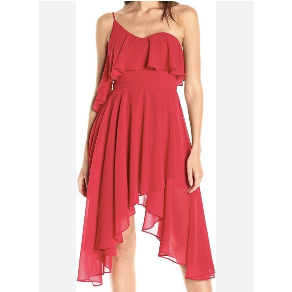 Keepsake The Label  Downtown Red‎ One Shoulder Dress XS fairy flowy party